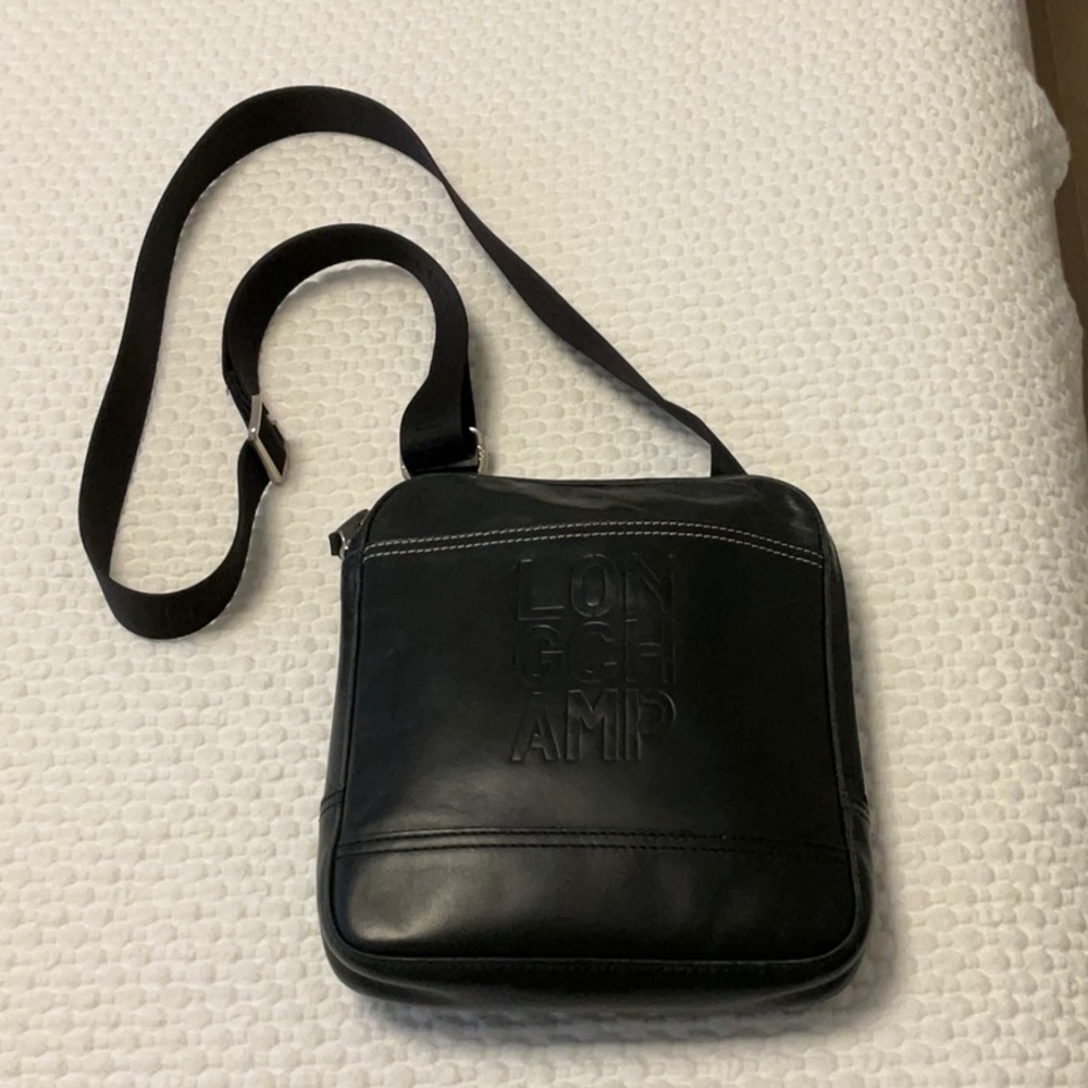 Longchamp Black Messenger Bag with Adjustable Strap